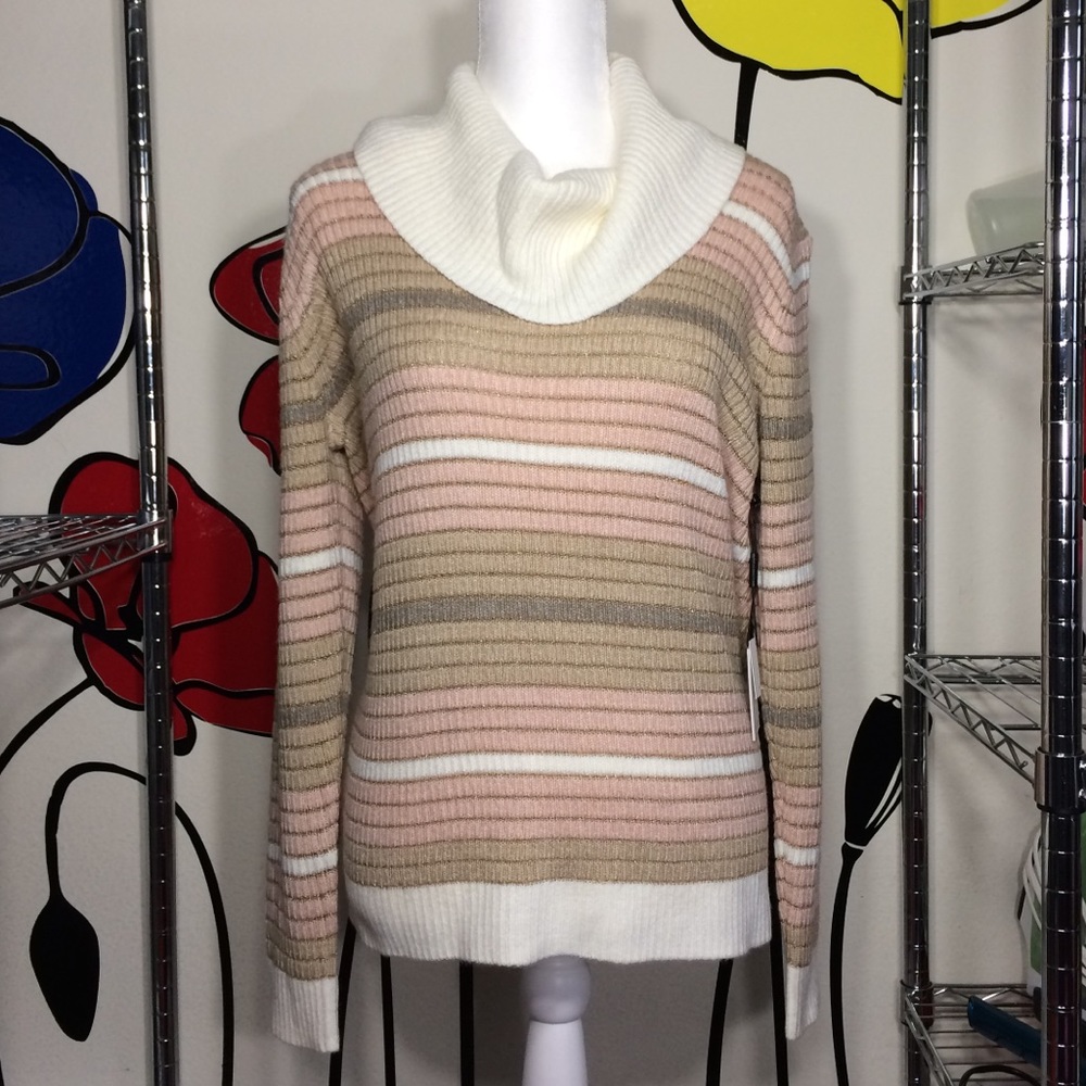 CALVIN KLEIN striped Shawl-collar Cowl Neck